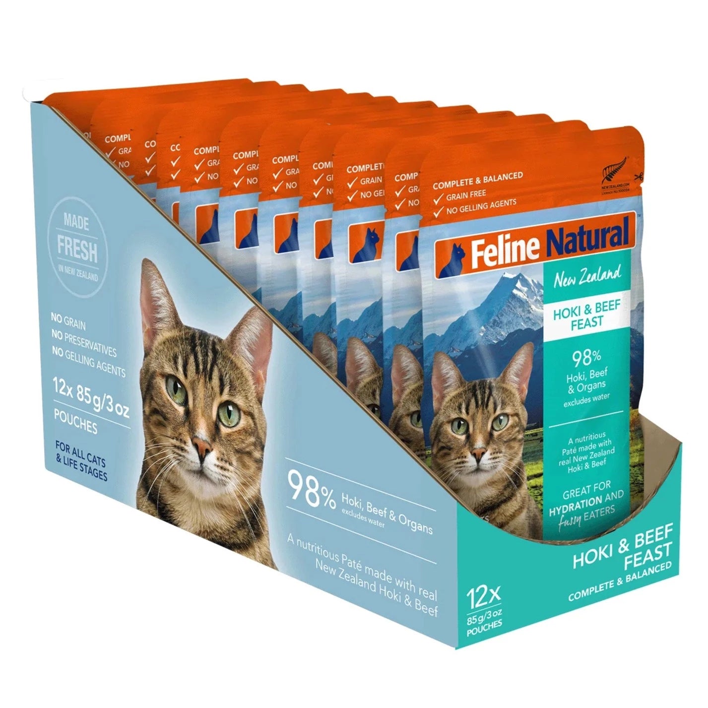 Feline Natural Hoki Beef Wet Cat Food in Pouches PeekAPaw