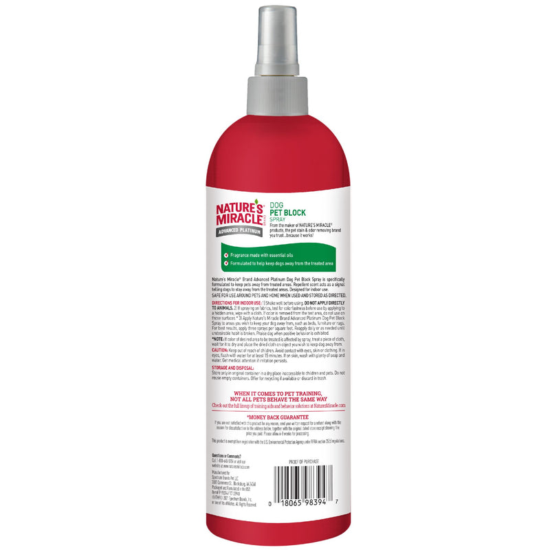 Nature's Miracle Advanced Platinum Pet Block Dog Spray - 473ml | PeekAPaw Pet Supplies