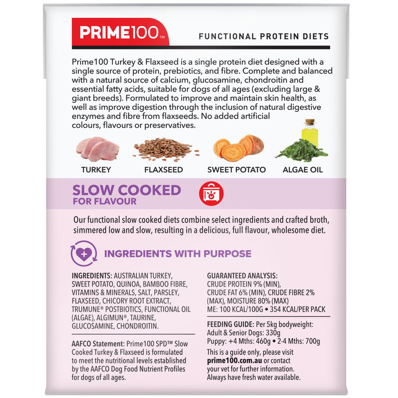 Prime100 SPD Slow Cooked Wet Dog Food Turkey & Flaxseed