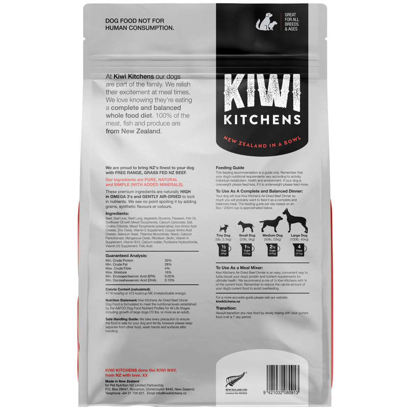 Kiwi Kitchens Air Dried Dog Food Beef Dinner