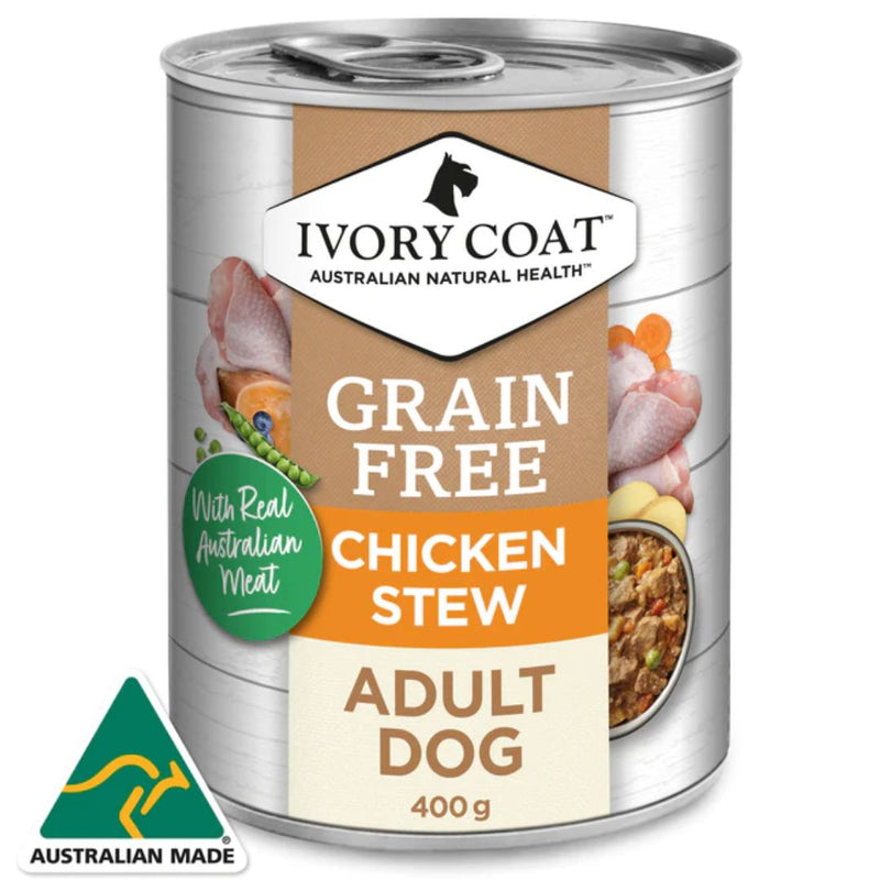 Ivory Coat Grain Free Adult All Wet Dog Food Chicken Stew - 400g x 12 | PeekAPaw Pet Supplies