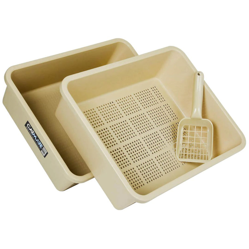 CatMate Cat Litter Tray Set - 3 Pieces - Beige | PeekAPaw Pet Supplies