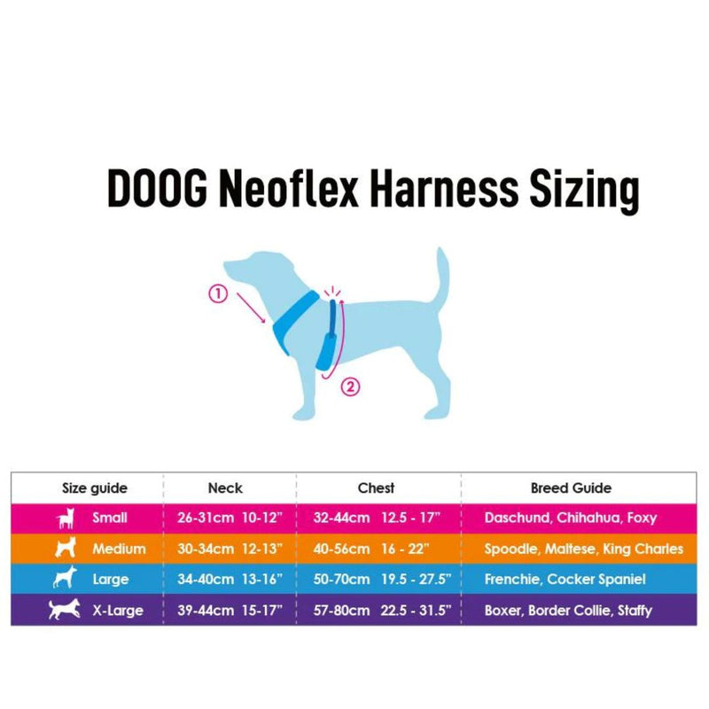 Doog Neoflex Soft Dog Harness - Bruiser - Sizing| PeekAPaw Pet Supplies