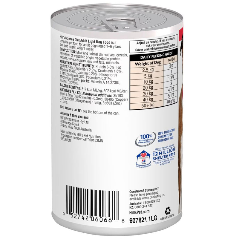 Hill's Science Diet Canned Dog Food Adult Light -Back | PeekAPaw Pet Supplies