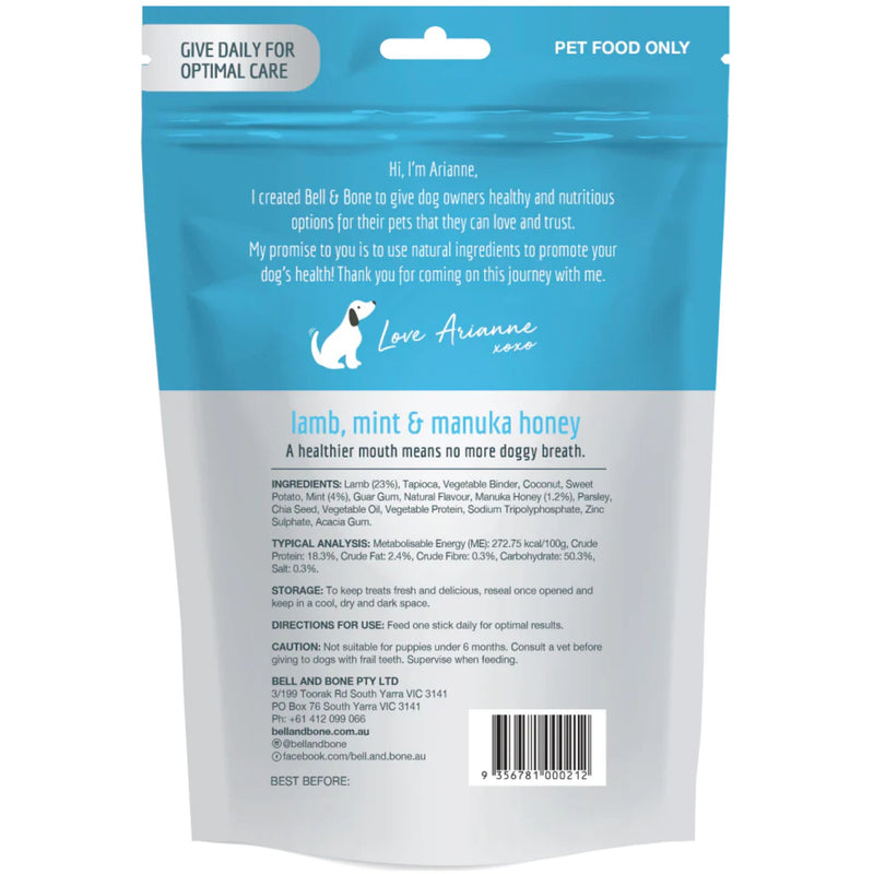 Bell and Bone Dental Sticks for Adult Dogs - Lamb, Mint & Manuka Honey