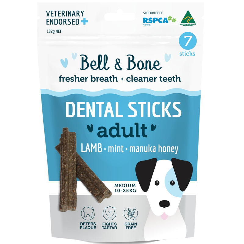 Bell and Bone Dental Sticks for Adult Dogs - Lamb, Mint & Manuka Honey