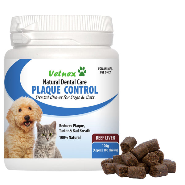 Vetnex Plaque Control Natural Dental Chews Beef Liver for Dogs & Cats