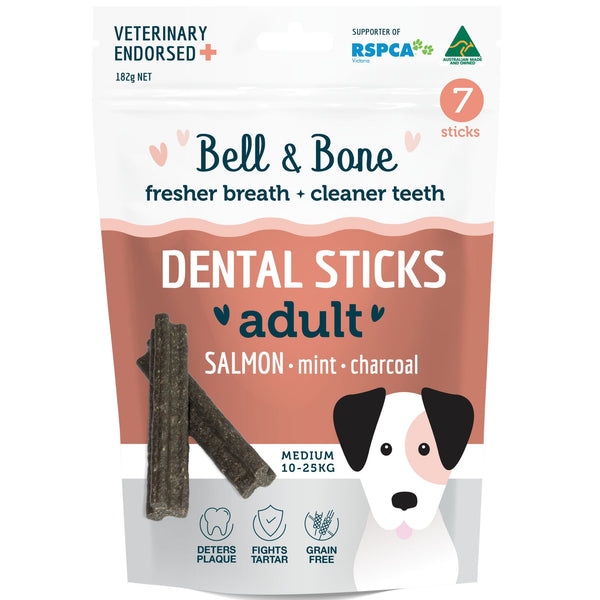 Bell and Bone Dental Sticks for Adult Dogs - Salmon, Mint & Charcoal