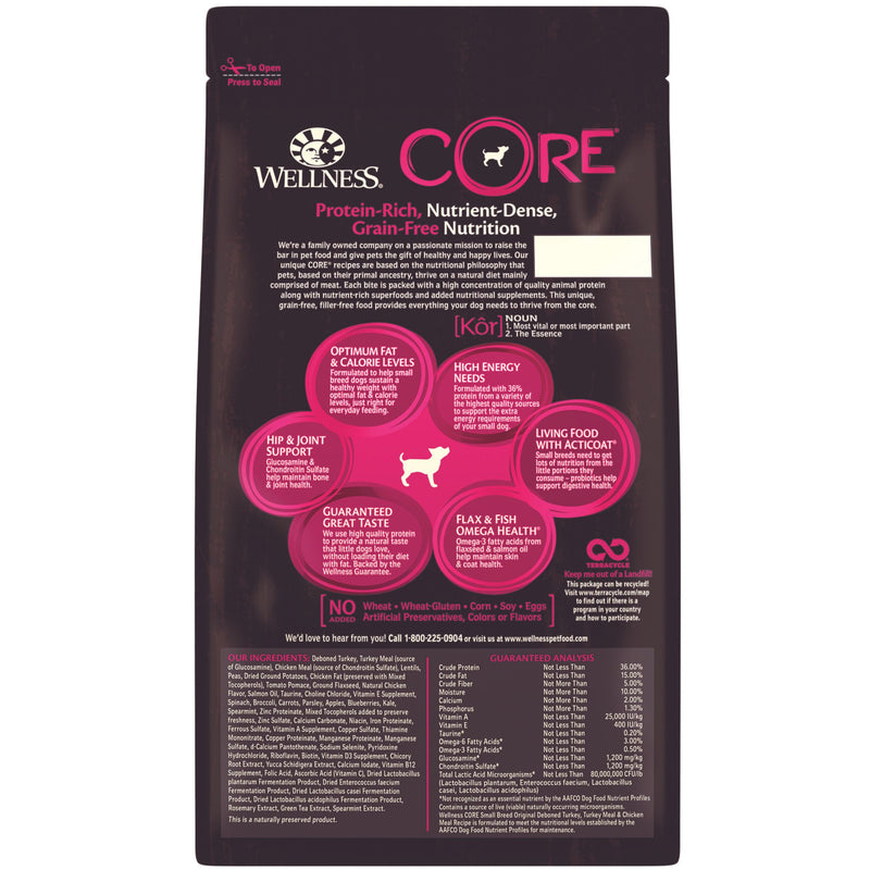 Wellness Core Dry Dog Food Grain Free Small Breed Original: Chicken & Turkey