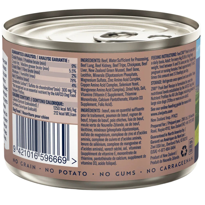 ZIWI Peak Dog Food Cans Beef | PeekAPaw Pet Supplies