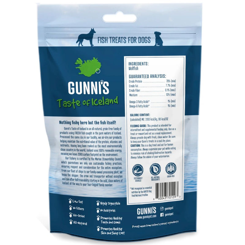 Gunni's Taste of Iceland Dog Treats Wolffish Skin Shorties - 71g | PeekAPaw Pet Supplies