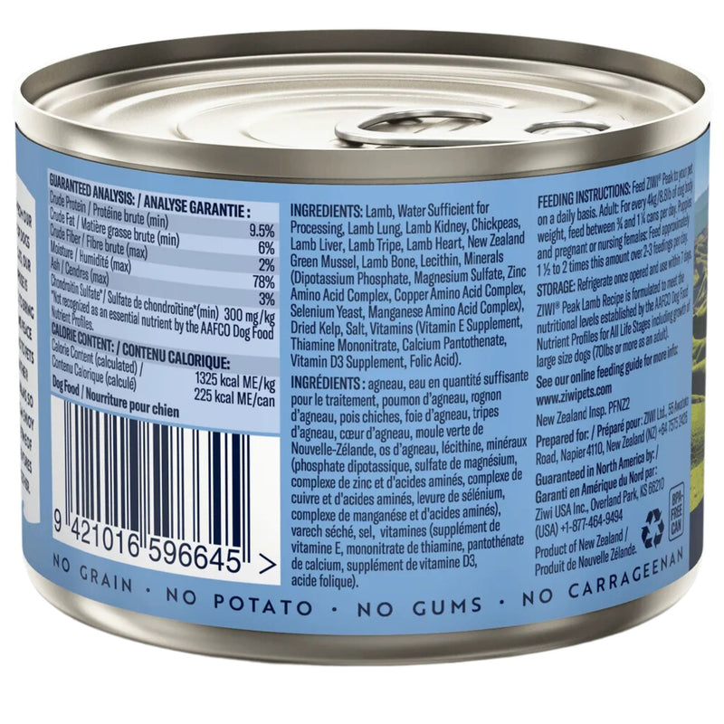 ZIWI Peak Dog Food Cans Lamb 170g | PeekAPaw Pet Supplies