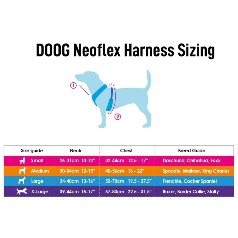 Doog Neoflex Soft Dog Harness - Pongo - Sizing | PeekAPaw Pet Supplies