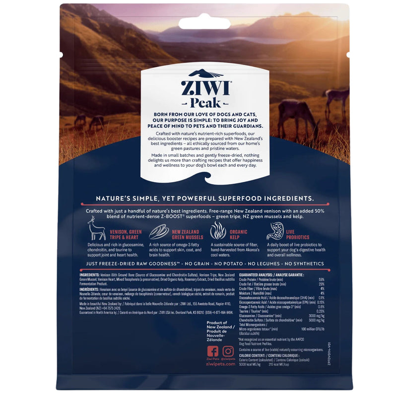 ZIWI Peak Freeze Dried Dog Boosters Raw Superboost - Venison | PeekAPaw Pet Supplies