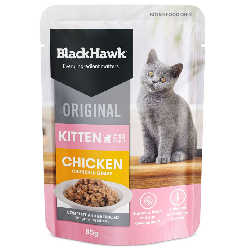 Black Hawk original Kitten Wet Cat Food Chicken - 85g x 12 | PeekAPaw Pet Supplies