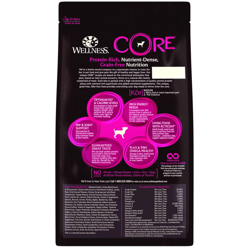 Wellness Core Dry Dog Food Grain Free Small Breed Original: Chicken & Turkey