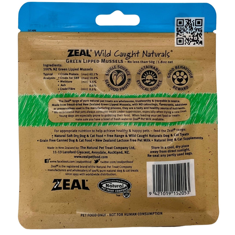 Zeal Pet Treats Freeze Dried Green Lipped Mussels 50g | PeekAPaw Pet Supplies