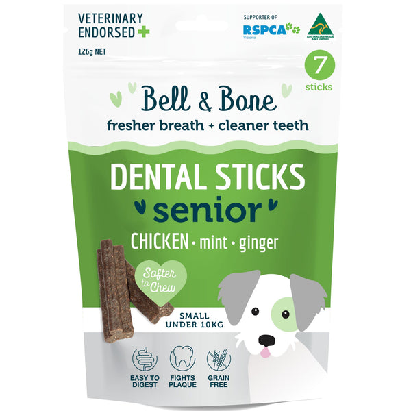 Bell and Bone Dental Sticks for Senior Dogs - Chicken, Mint and Ginger