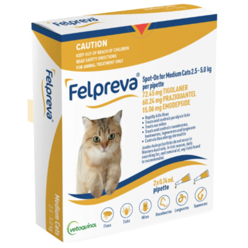 Felpreva Spot On Solutions For Cats - 2.5-5.0kg 2Pack | PeekAPaw Pet Supplies