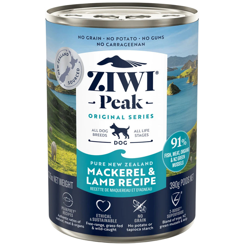 ZIWI Peak Dog Food Cans Mackerel & Lamb 390g | PeekAPaw Pet Supplies