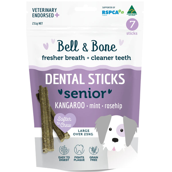 Bell and Bone Dental Sticks for Senior Dogs - Kangaroo, Mint and Rosehip