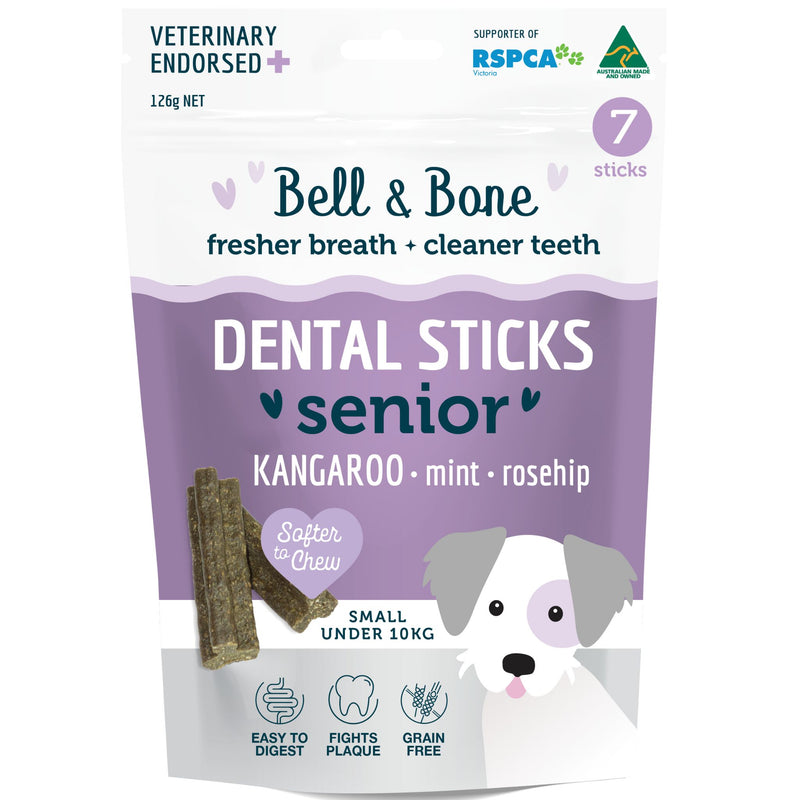 Bell and Bone Dental Sticks for Senior Dogs - Kangaroo, Mint and Rosehip