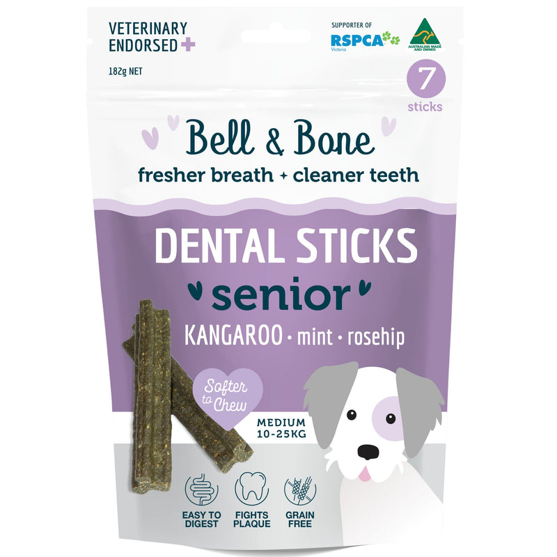 Bell and Bone Dental Sticks for Senior Dogs - Kangaroo, Mint and Rosehip