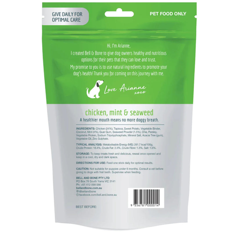 Bell and Bone Dental Sticks for Adult Dogs - Chicken, Mint & Seaweed