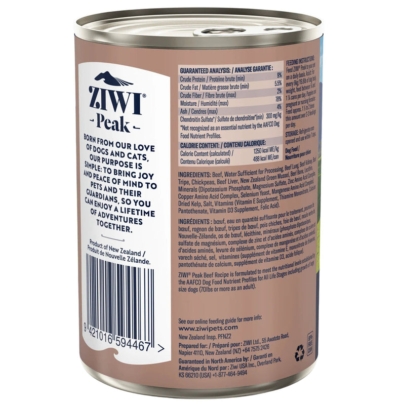 ZIWI Peak Dog Food Cans Beef 390g | PeekAPaw Pet Supplies