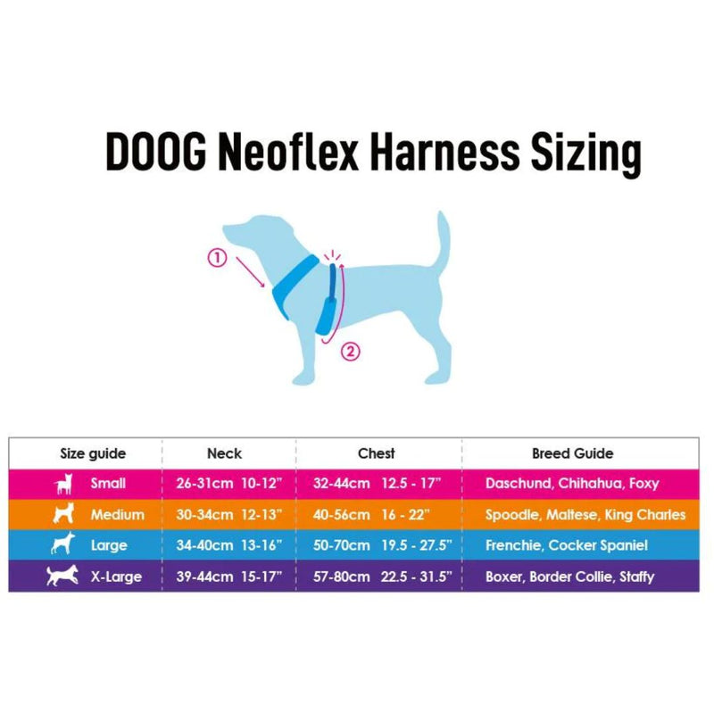 Doog Neoflex Soft Dog Harness - (Neon High Vis) Beethoven| - Sizing PeekAPaw Pet Supplies