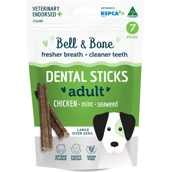 Bell and Bone Dental Sticks for Adult Dogs - Chicken, Mint & Seaweed