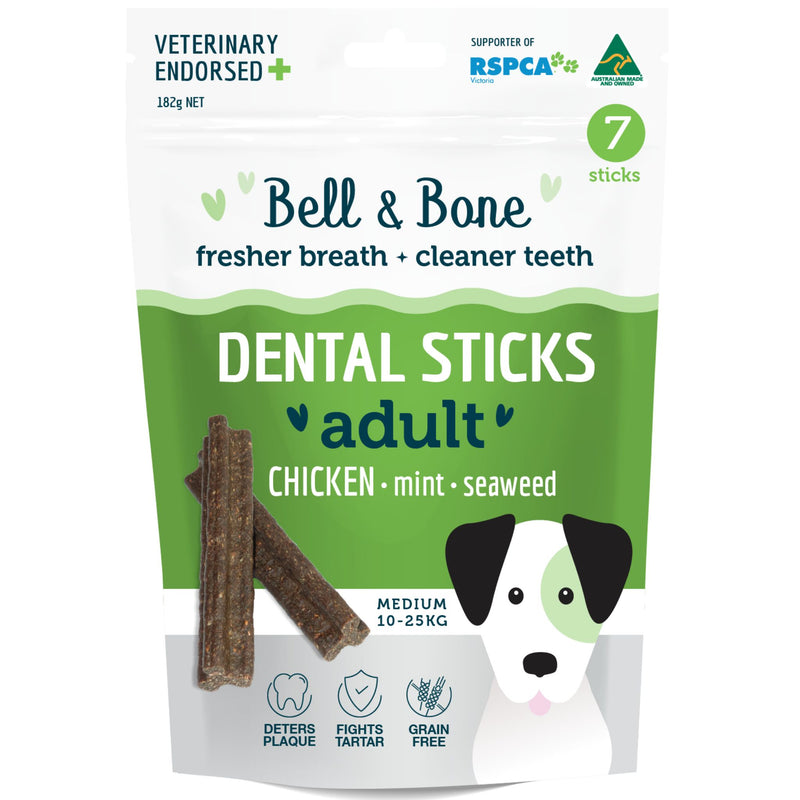 Bell and Bone Dental Sticks for Adult Dogs - Chicken, Mint & Seaweed