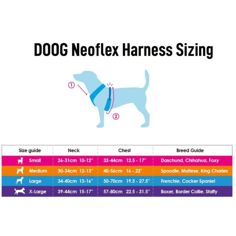 Doog Neoflex Soft Dog Harness - Toto - Sizing | PeekAPaw Pet Supplies