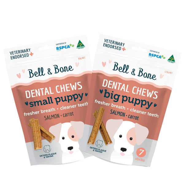 Bell and Bone Puppy Dental Chews - Salmon and Carrot