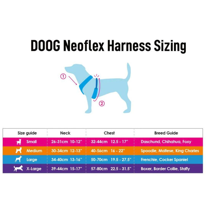 Doog Neoflex Soft Dog Harness - Scooby - Sizing | PeekAPaw Pet Supplies