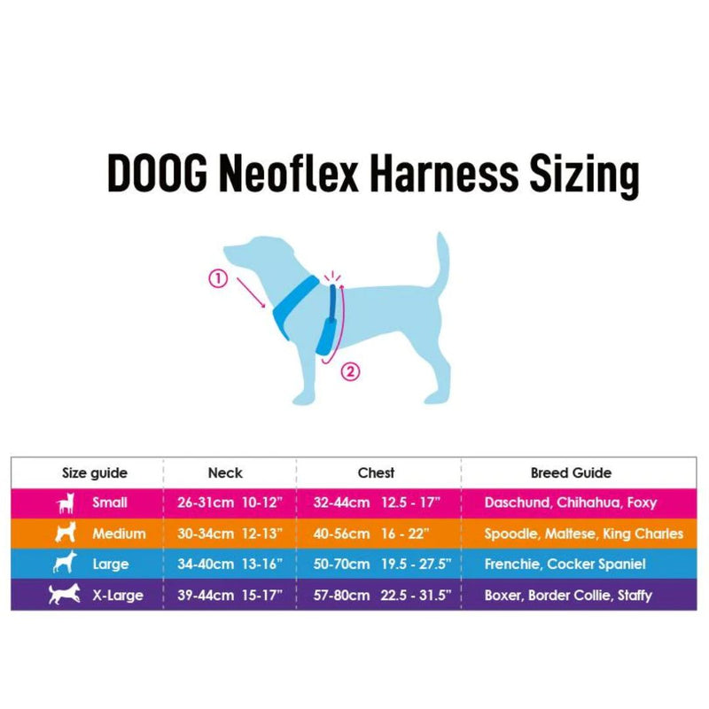 Doog Neoflex Soft Dog Harness - Benji - Sizing | PeekAPaw Pet Supplies