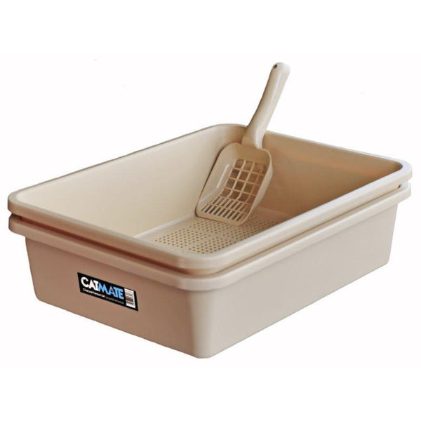 CatMate Cat Litter Tray Set - 3 Pieces - Beige | PeekAPaw Pet Supplies