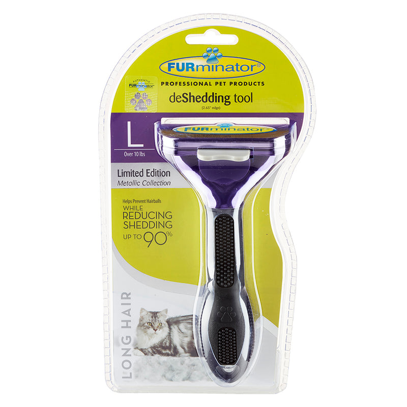 FURminator Undercoat deShedding Tool for Cats - Medium/Large Long Hair (Metallic Collection) | PeekAPaw Pet Supplies