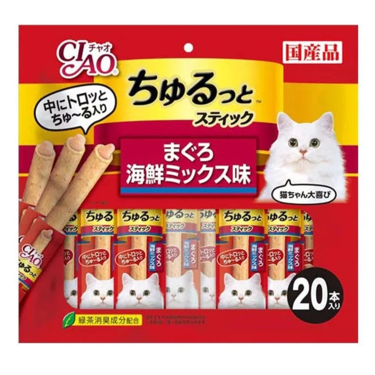 Ciao Cat Treats Churutto Stick Tuna Seafood Mix 14g x 20