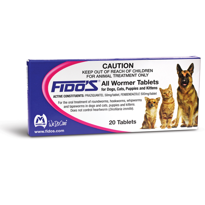 Fido's All Wormer Tablets 500mg for Dogs & Cats 20 Tablets