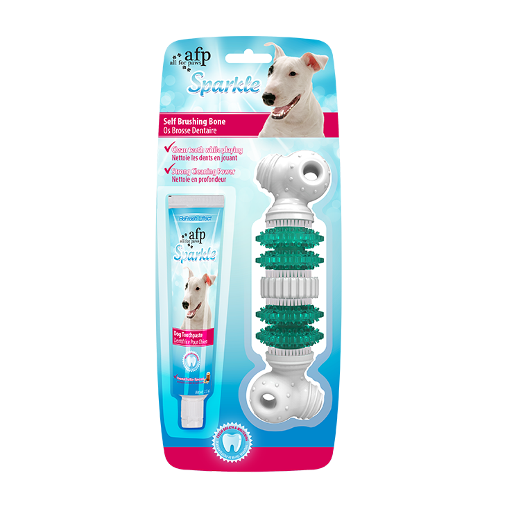 All for Paws AFP Dog Sparkle Self Brushing Bone With Toothpaste Kit