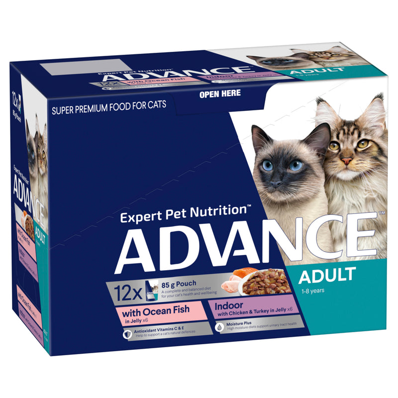 ADVANCE Adult Cat Food Ocean Fish Indoor Chicken Turkey In Jelly