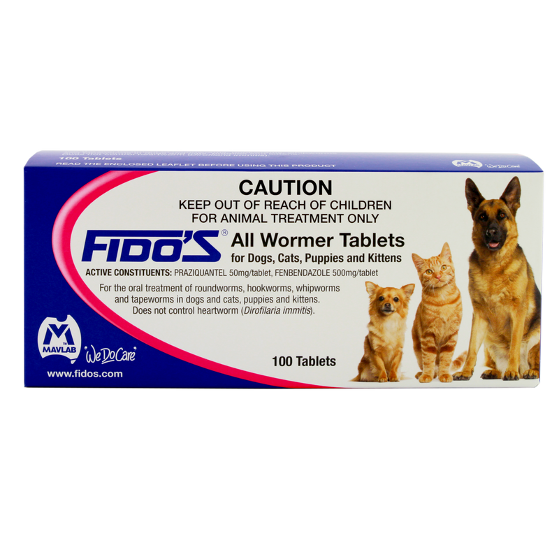 Fido's All Wormer Tablets 500mg for Dogs & Cats 100 Tablets