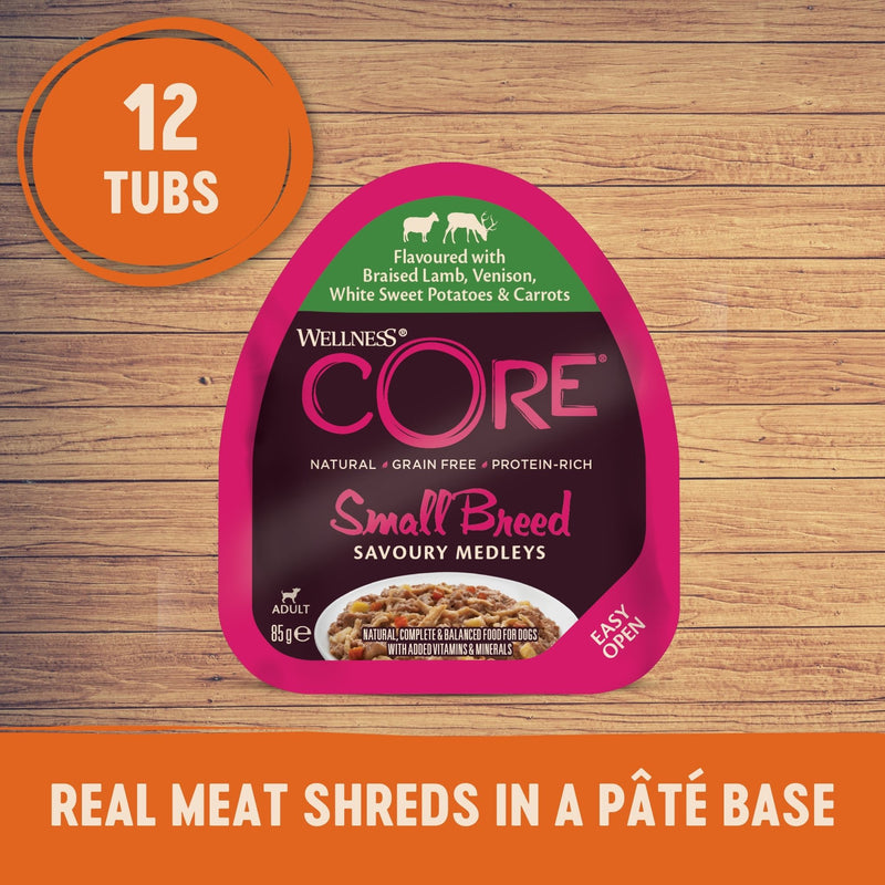 Wellness Core Wet Dog Food Small Breed Savoury Medleys Braised Lamb, Venison, White Sweet Potatoes & Carrots