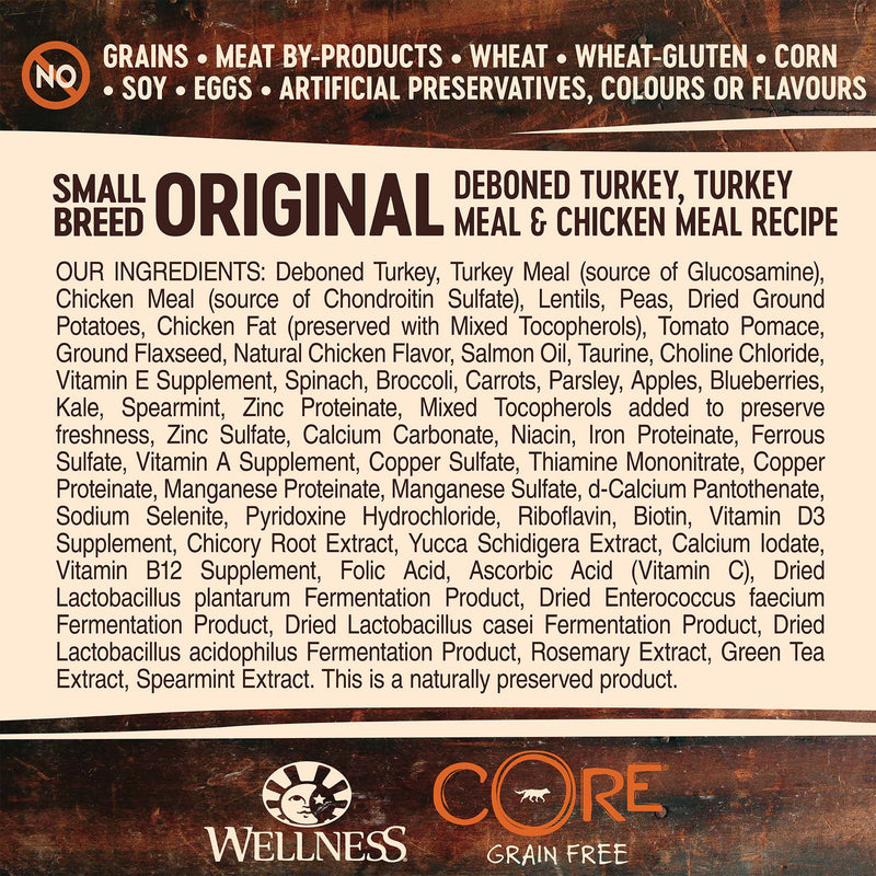 Wellness Core Dry Dog Food Grain Free Small Breed Original: Chicken & Turkey