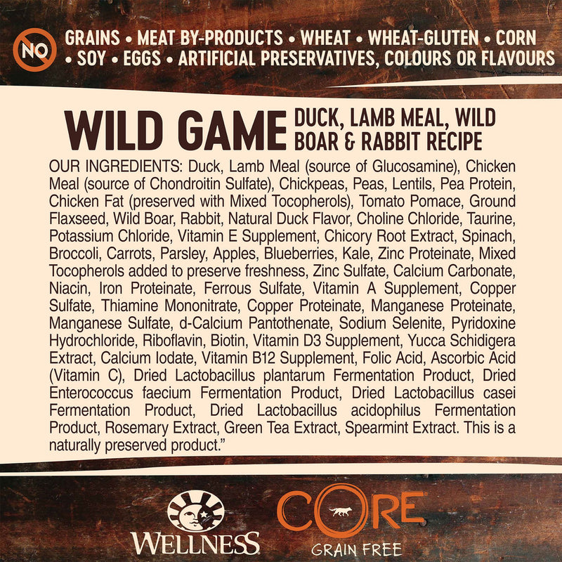 Wellness Core Dry Dog Food Grain Free Wild Game: Duck, Lamb, Wild Boar & Rabbit