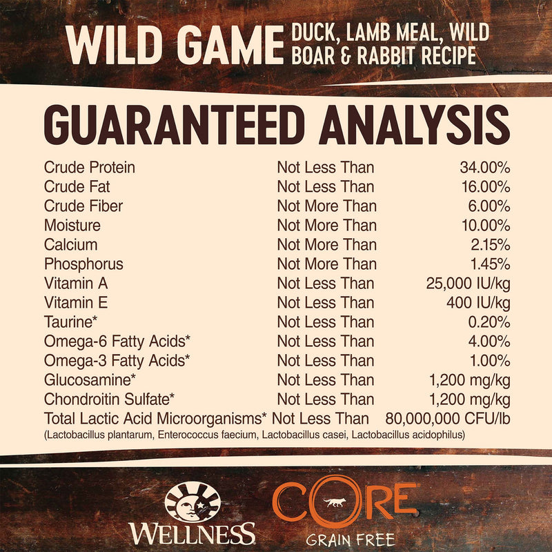 Wellness Core Dry Dog Food Grain Free Wild Game: Duck, Lamb, Wild Boar & Rabbit