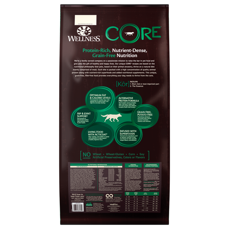 Wellness Core Dry Dog Food Grain Free Wild Game: Duck, Lamb, Wild Boar & Rabbit