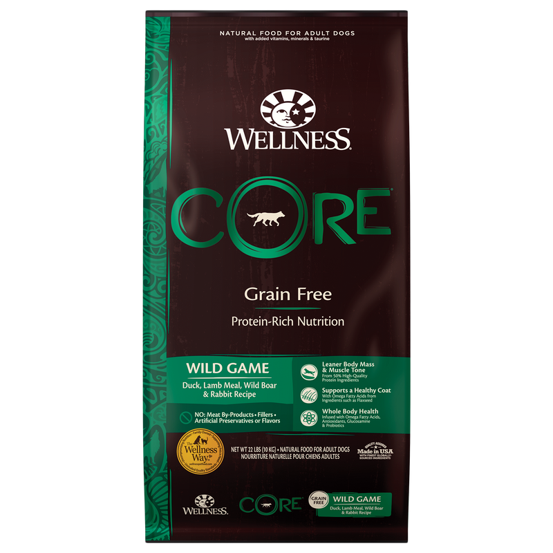 Wellness Core Dry Dog Food Grain Free Wild Game: Duck, Lamb, Wild Boar & Rabbit